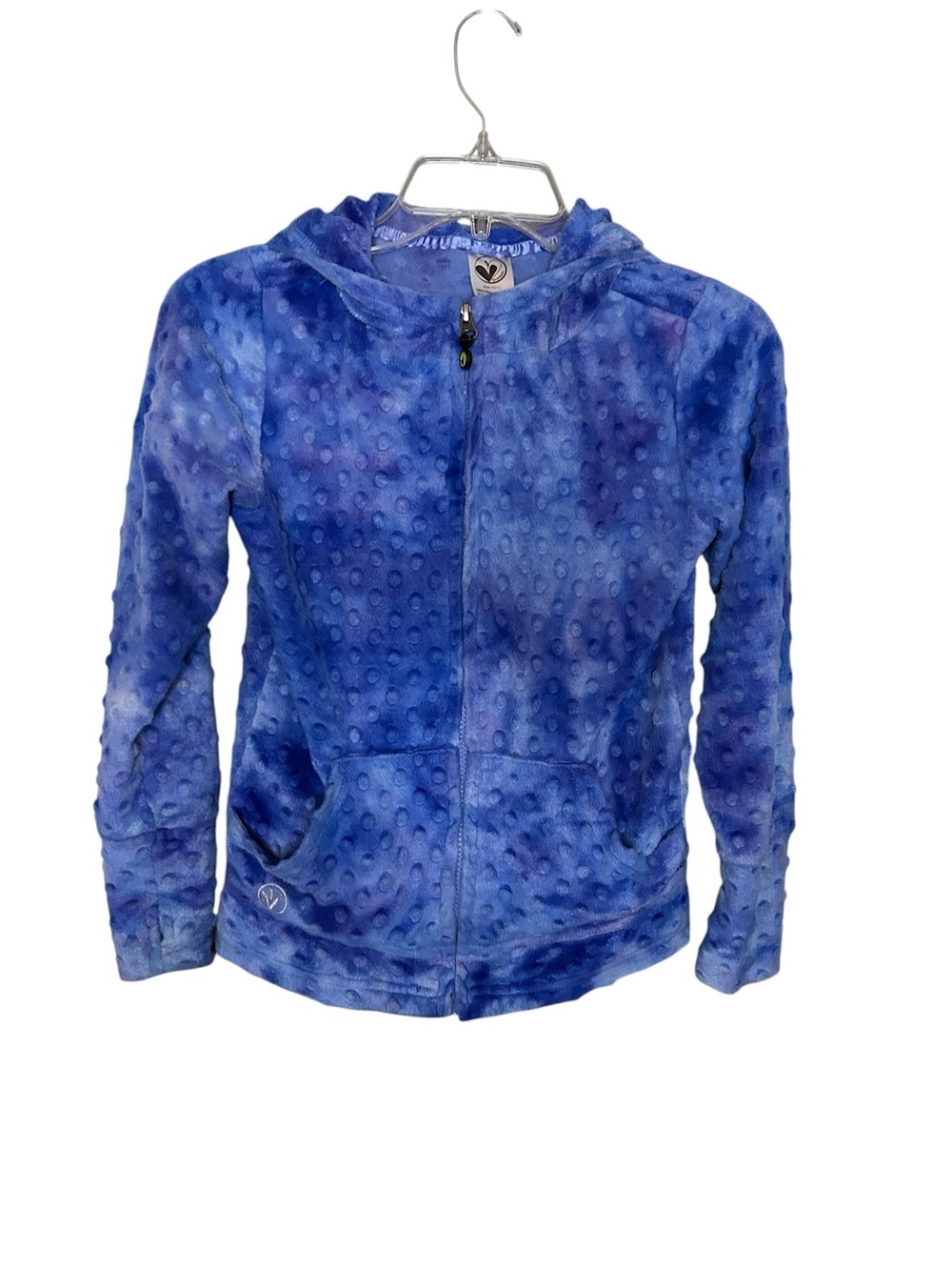 Limeapple Girls Blue Minky Dot Zip Hoodie Jacket Size 10/12 Soft Plush